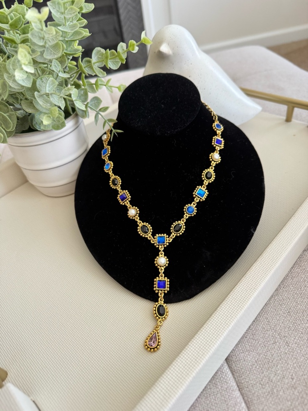 Edith Vanderbilt Vintage Gold-Tone Multicolored Lariat Necklace